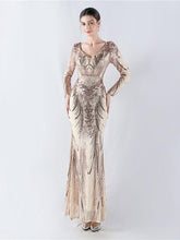 Long Sleeve Sequin V-neck Backless Prom Dress
